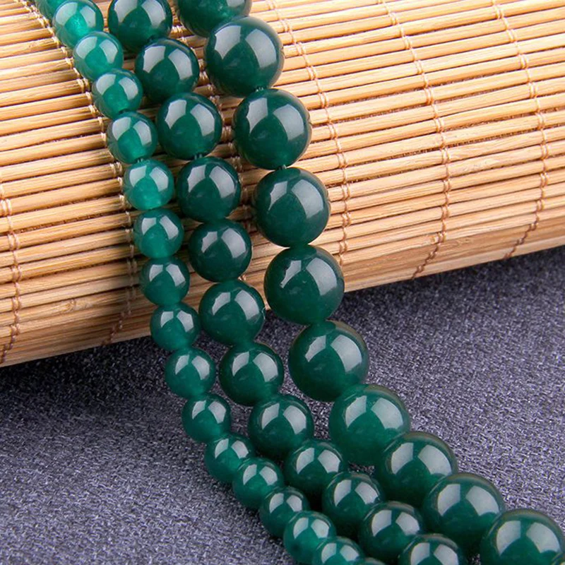 

Natural Green Jades Grade A Chalcedony 15.5" 4 6 8 10 12 mm Polished Round Stone Beads For DIY Making Jewelry Women Bracelet