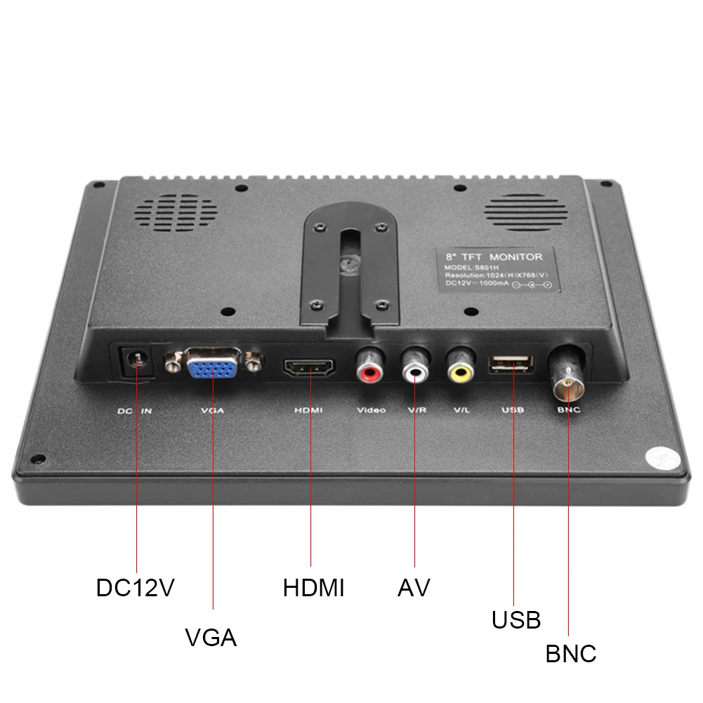 Rearview HDMI Input BNC Parking HD For PC Accessories Interior VGA Video Audio LCD Monitor Portable 8 Inch Car Computer Security