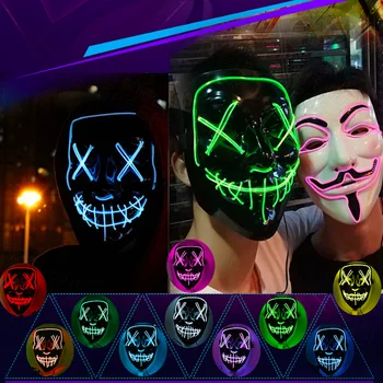 

Halloween LED Mask Purge Mask Neon Led Light Cosplay Mask Halloween Party Rave Led Mask Dance DJ Payday Costume Props