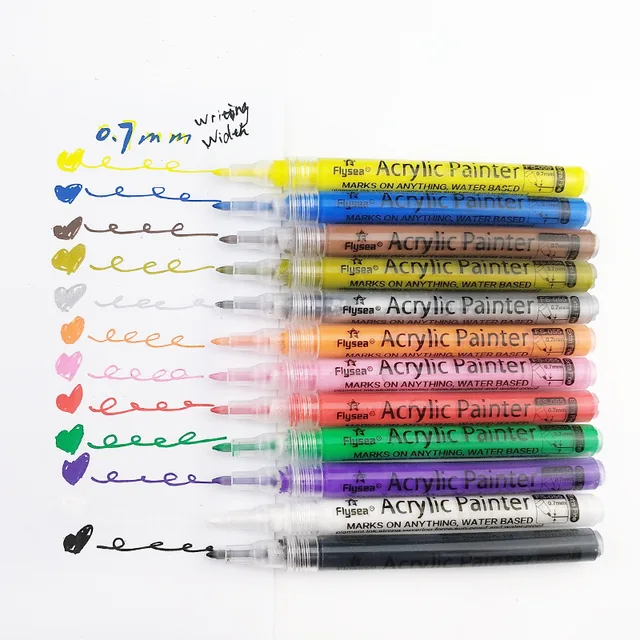 12/28/80Colors Set 0.7MM 2.0MM Acrylic Paint Marker Pen Art Markers Supplies On Rock Glass Canvas Metal Ceramic Mug Wood Plastic 12 Colors-0.7MM