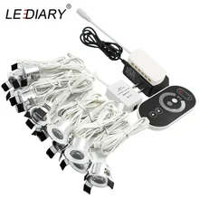 Lediary mini luminária led de 12v, conjunto de luzes baixas regulável com controle remoto embutido 1.5w 27mm com furo prateado luzes do armário