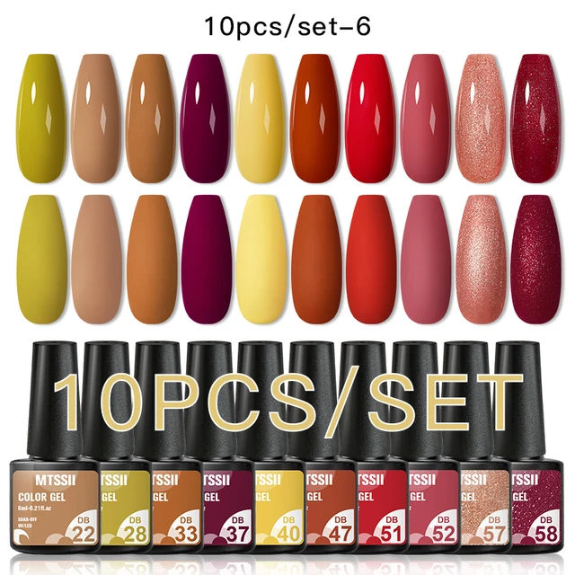 Mtssii 10Pcs/set Color Gel Nail Polish Set 100 Colors Semi Permanent UV Led Gel Varnish Soak Off Nail Lacquers Base Top Coat ZH15010 10PCS