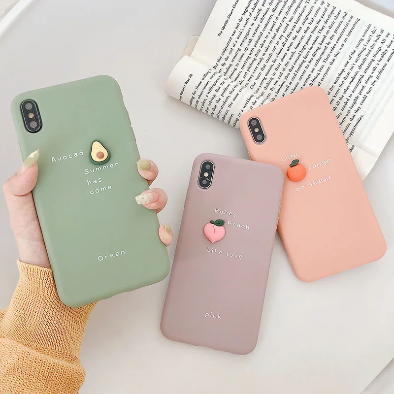 

3D Candy Color Avocado Peach Letter Soft Phone Case For iPhone 11 Pro XS MAX XR X Silicone Case For iPhone 7 6 6S 8 Plus Cover