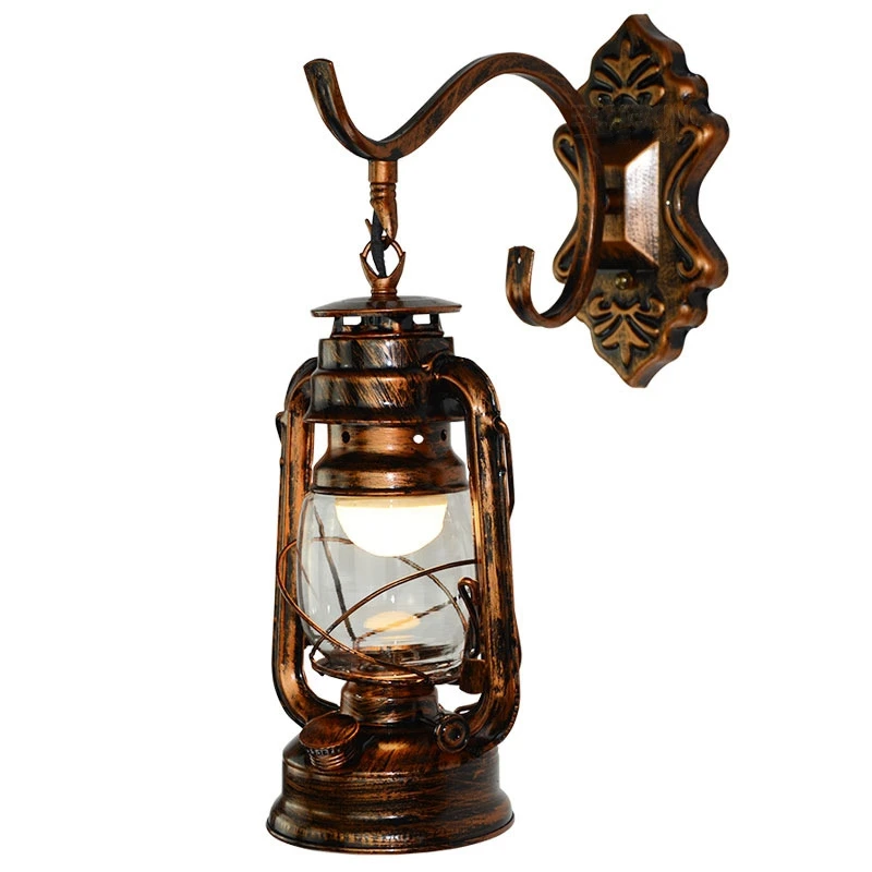 

Hot XD-Bronze Creative Retro Lanterns Personality Kerosene Lanterns Iron Bar Cafes Cafe Wrought Iron Wall Lamp Bronze