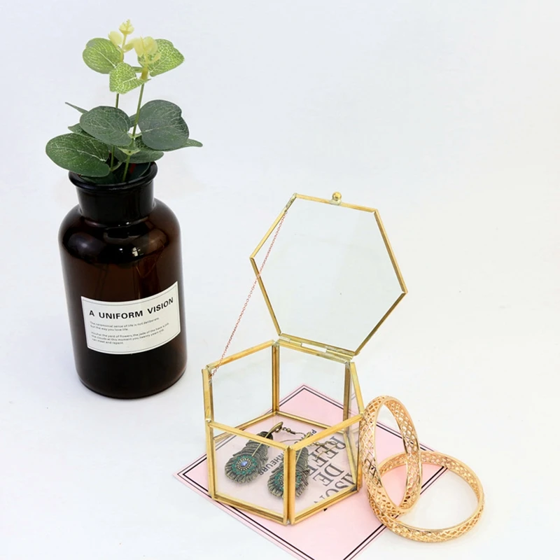 Glass Jewelry Storage Box Terrarium Jewellery Organize Holder Greenery Rings Necklaces Bracelets Bearer Succulent Case | Украшения и