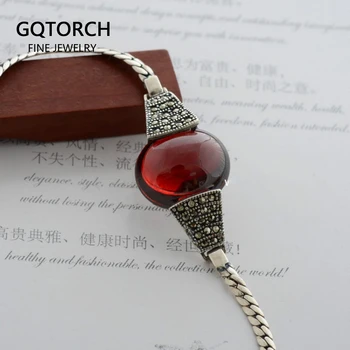 

Genuine 925 Sterling Silver Bracelet for Women Thai Silver With Red Garnet Green White Natural Stone Fine Jewelry