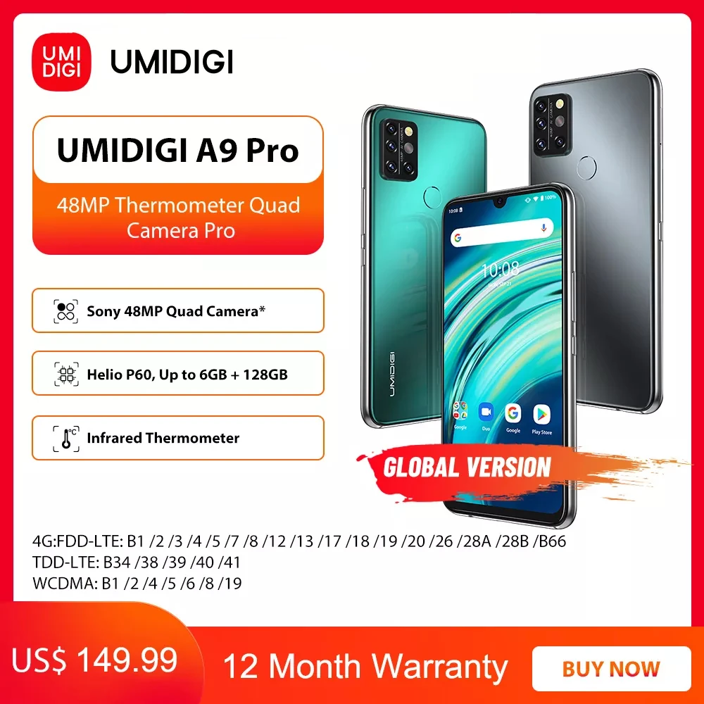 UMIDIGI A9 Pro 6GB 128GB SmartPhone Global Version Unlocked 48MP Quad Camera 24MP Selfie Helio P60 6.3" FHD+ Smart Phone celular best poco phone for gaming