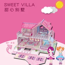 Maison de poupée à monter soi même, Villa rurale, Parent enfant, jouet Puzzle 3D en trois dimensions