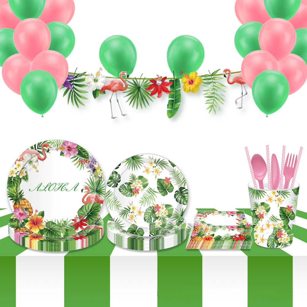 

Tropical Theme Flamingo Party Disposable Tableware Hawaiian Palm Leaves Paper Plate Cup Napkin Birthday Wedding Event Supplies