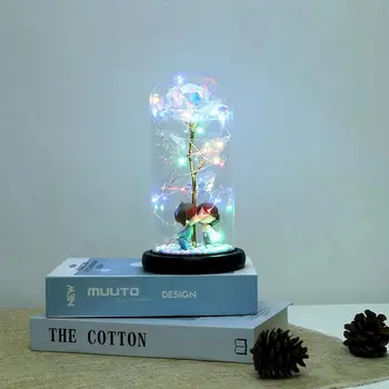

20LED Foil Rose Night Lamp Glass Dome Copper Wire String Lights Battery Powered Decorative Ornaments Valentine Presents