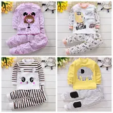 Весенне-осенняя одежда хлопковый комплект нижнего белья с длинными рукавами для новорожденных, пижама из двух предметов для маленьких мальчиков и девочек
