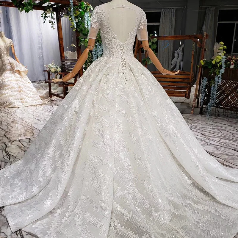 HTL790 кружевное бальное платье с коротким рукавом свадебные платья круглым
