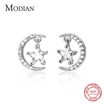 

MODIAN Twinkle Clear CZ Star Crescent Stud Earring for Women 925 Sterling Silver Fashion Engagement Fine Jewelry Accessories