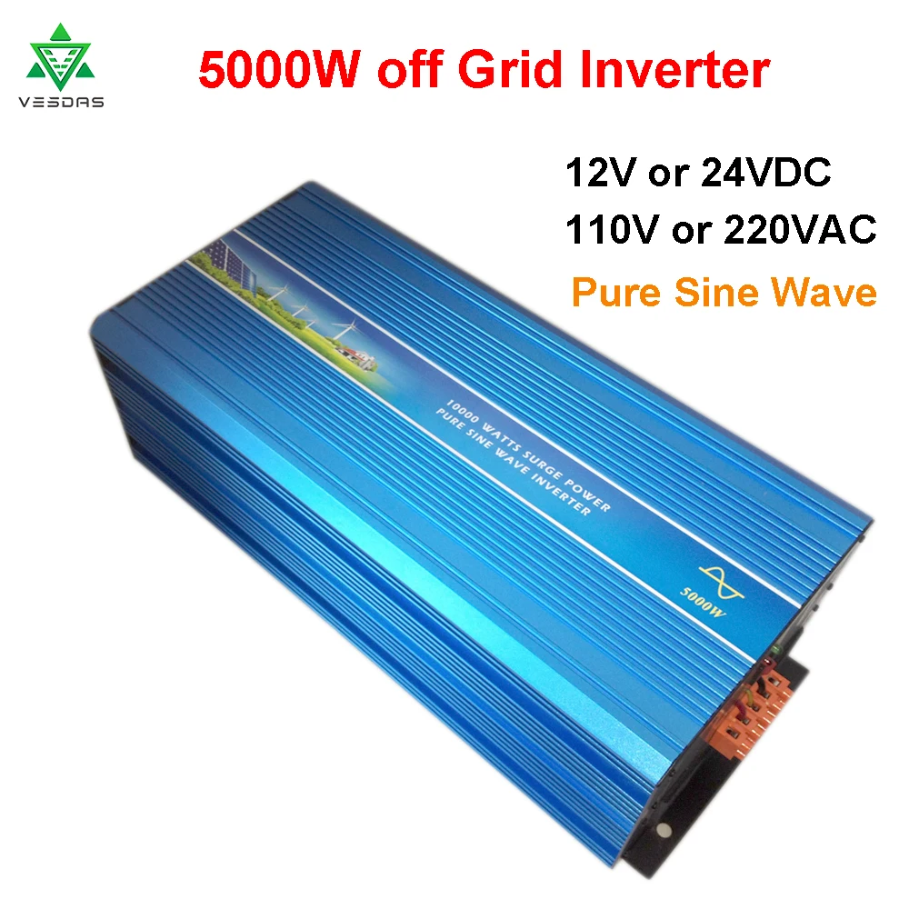 

5000W DC12V/24V AC110V/220V Off Grid Pure Sine Wave Single Phase Power Inverter with Charger and LCD Screen