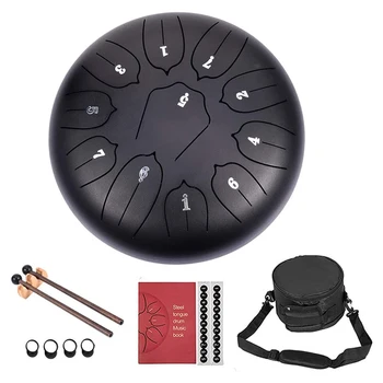

10 Inch Steel Tongue Drum 11 Tune Hand Drum Tank Hang Drum With Drumsticks Carrying Bag Percussion Instruments
