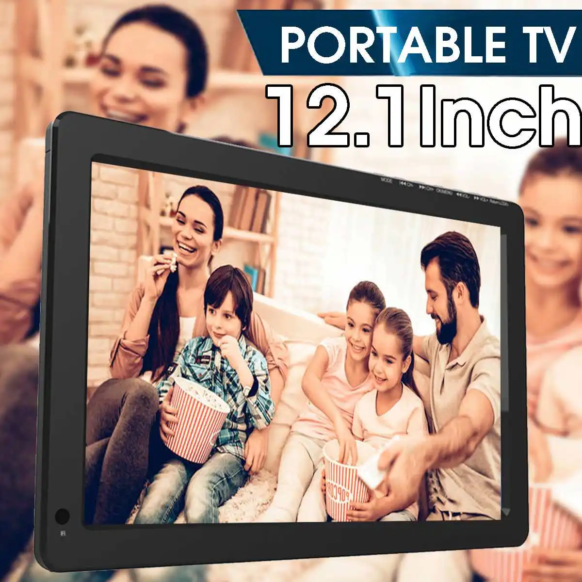 

18W 12V 12.1 Inch Portable Digital Analog Mini TV DVB-T / DVB-T2 TFT LED 1080P HD Car TV Support TF Card USB Audio Eu Plug