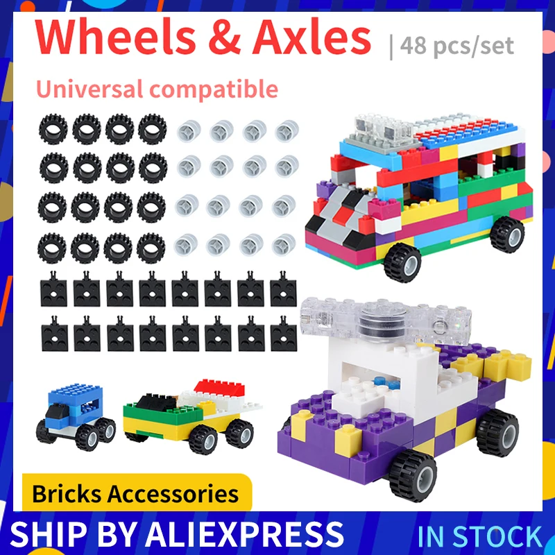

48 pcs Classic Car Wheels Axles Building Blocks Complement Set Bricks Accessories Educational Toys Blocks
