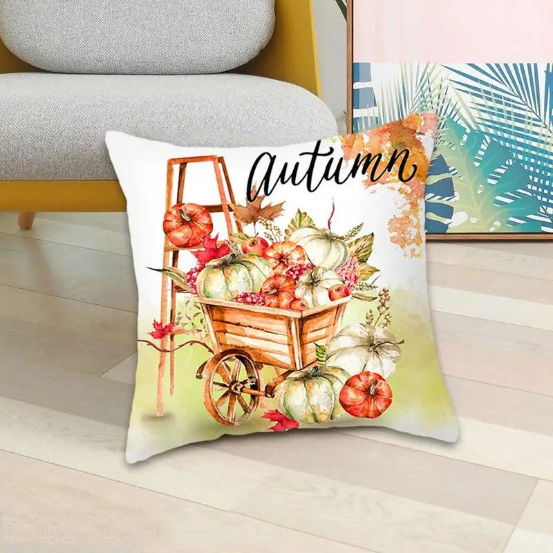 1pc Thanksgiving Autumn Maple Leaf Pumpkin Printed Peach Party Pillowcase Cover Skin Decoration 45*45cm Pillowcase Car Home K8K3