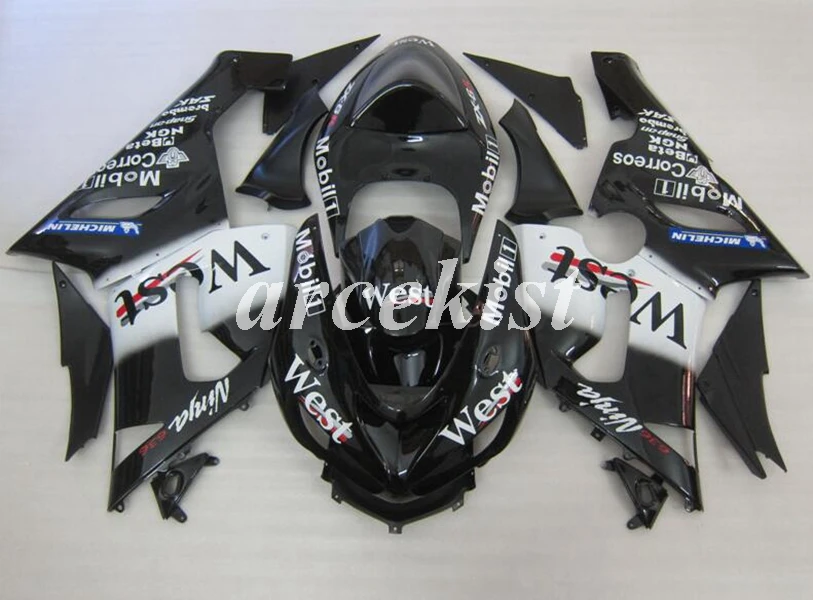 4 подарки ABS мотоцикл Полный обтекатели комплект подходит для Kawasaki Ninja ZX-6R 2005 2006 05 06 ZX6R 636 Комплект кузова черный зеленый - Цвет: black WEST