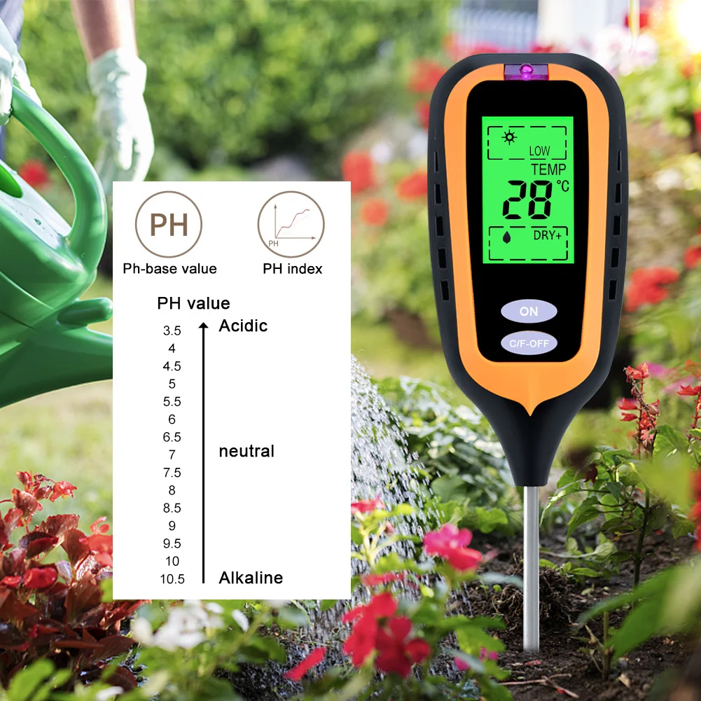 4-in-1 Soil Moisture Meter, Digital Plant Temperature, Soil Moisture, PH  Meter, Sunlight Intensity, Moisture Meter for House Plants, Soil Test Meter