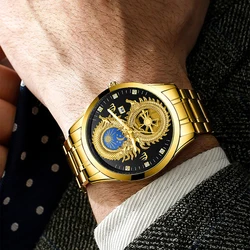 FNGEEN Reloj de negocios con espejo de cristal para hombre, cronógrafo de cuarzo, luminoso, resistente al agua, Unisex