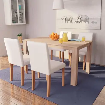 

Modern Country Solid Wood Simple Dining Table And Chair Combination Large Household 1 Table Four Chairs Village Style Table-set