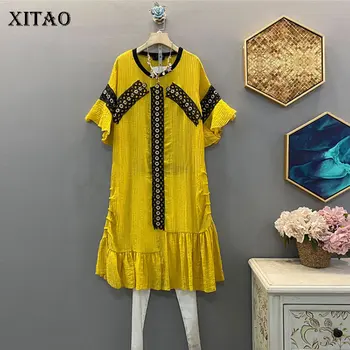 

XITAO Korean Style Plus Size Women Dress Loose Trend Ruffle Sleeve O Neck Trend Dresses Summer Women Clothes 2020 New XJ4501