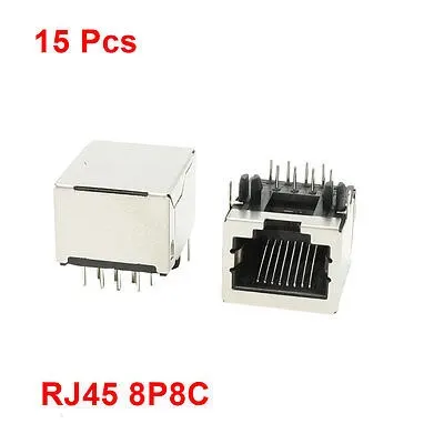 

PCB Mounting 8 Right Angle Pins RJ45 Jacks Connectors 15 Pcs