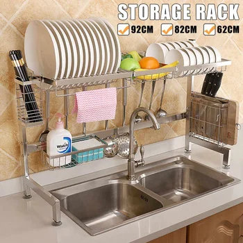 

Kitchen Shelf Organizer Dish Drying Rack Over Sink Utensils Holder Bowl Dish Draining Shelf Kitchen Storage Countertop Organizer