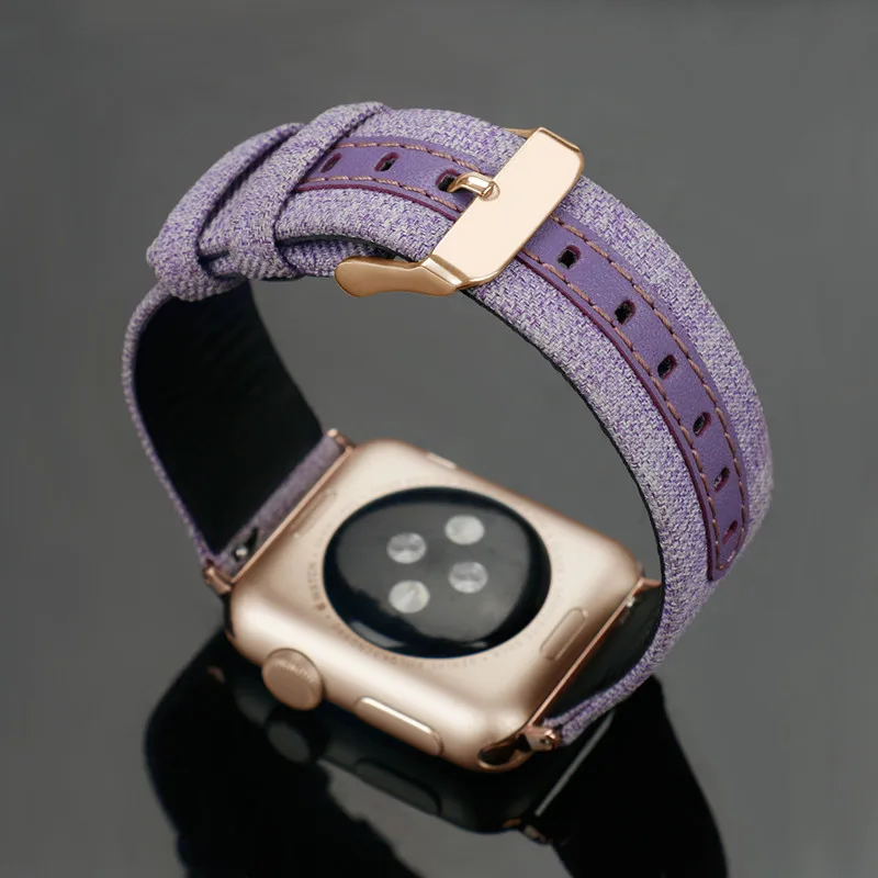 purple Кожаный ремешок для Apple watch band 42 мм 38 мм iWatch Band 44 мм 40 мм роскошный кожаный+ холщовый ремешок для часов Браслет Apple watch 4 3 2 1 - Цвет ремешка: purple