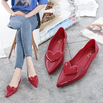 

EOEODOIT Spring Jelly Flats Big Love Shoes Women Soft Pointy Toe Flat Heel Summer Sandals Female Rain Shoes Slide Resistance