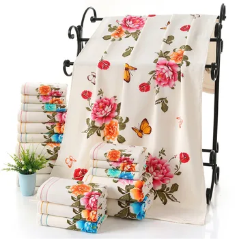 

Floral Pattern Soft Cotton Face Hand Guest Towel Absorbent Large Bath Towels for Adults Flower Towels Bathroom Serviette de Bain