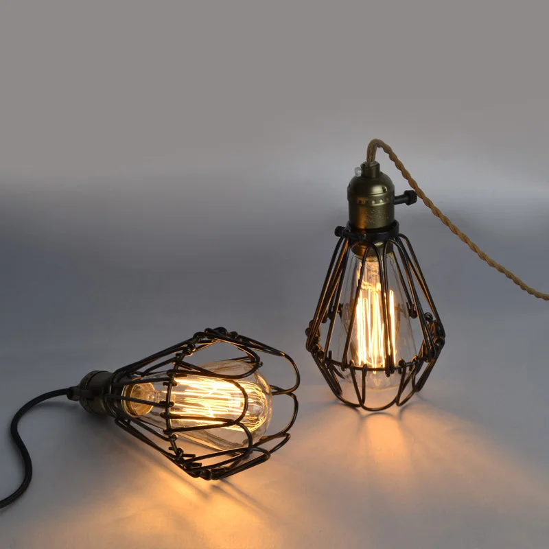 American vintage pendant lights iron black cage hanging bell pendant lamp E27 110V 220V For dinning room home decor planetarium