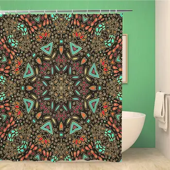 

Bathroom Shower Curtain Moroccan Patch Pattern Glass Morocco Stained Abstract Lines Arabesque 60x72 inches Waterproof Bath