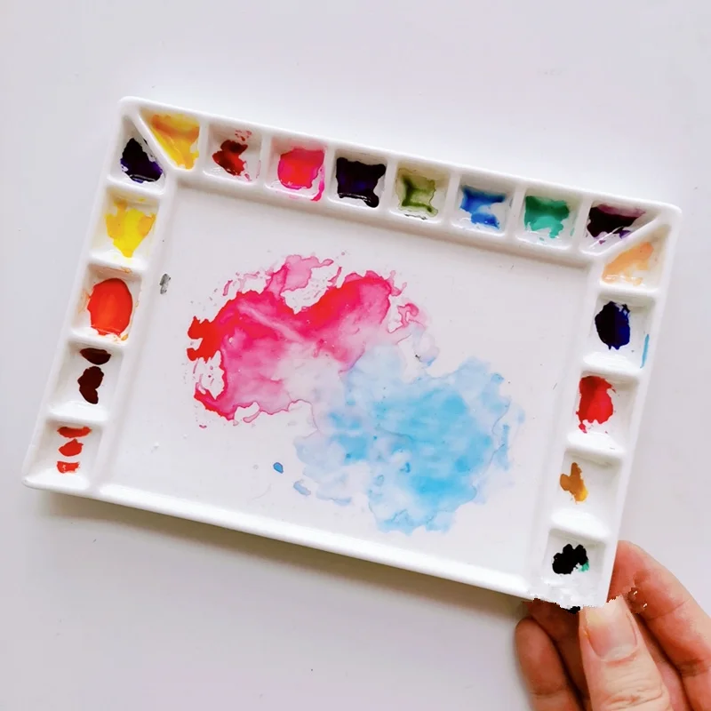 Ceramic White Porcelain Paint Palette Watercolor Painting Gouache Pigment  Palette Brushes Ink Dish Watercolor Tray - AliExpress