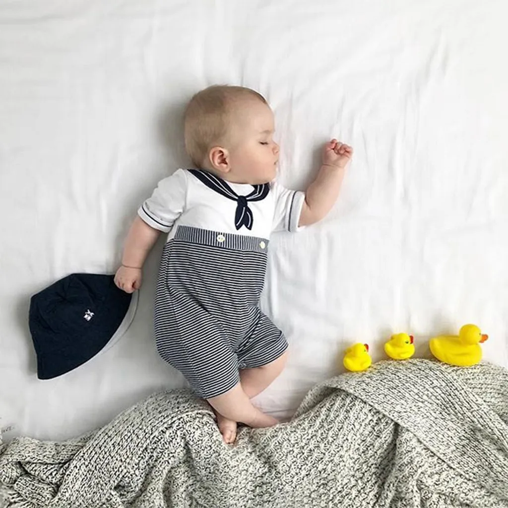 SAGACE Romper Jumpsuit Baby Boy Stripe Short Sleeve Sailor Suit For Toddler Clothing Infant Newborn | Детская одежда и обувь