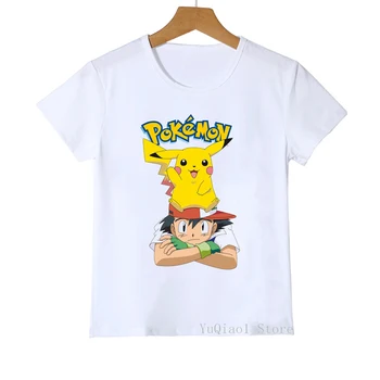 

Pokemon Funny Japanese Anime cartoon print T Shirt Boys Girls clothes Kawaii Pikachu Graphic T-shirt Kids Cute white Tshirt