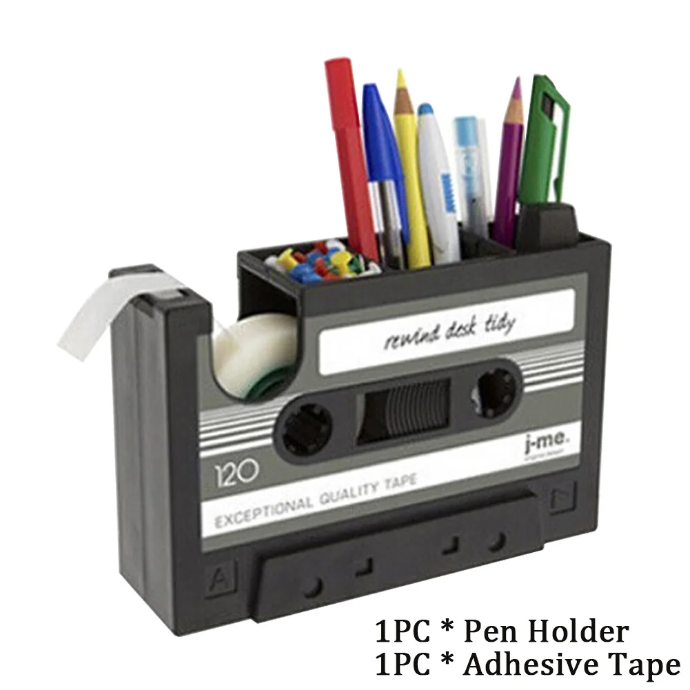 

Pen Holder Dispenser Student Cassette Tape Desk Container Home Office Pencil Gift Multifunctional Storage Vintage Style