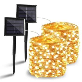 

200 LED Solar String Lights,Solar Copper Wire Fairy Lights,for Home Decoration Courtyard Garden Party (Warm White) 2Pcs