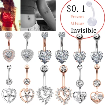 

Navel Earring Belly Piercing Steel Belly Button Rings Crystal Piercing Navel Heart Style Piercing Sexy Body Jewelry Piercings