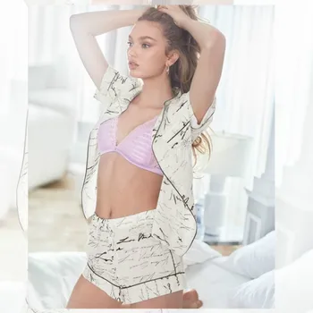 

Fashion Print Pajamas for Women Silk Pyjamas Sleepwear Set Homewear Home Clothes for Women Pijama Saten Mujer Female Summer Set