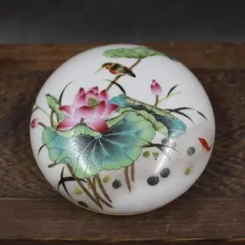 

Exquisite Antique Porcelain Printed Mud Box in Republican Pink (Lotus. Bird)