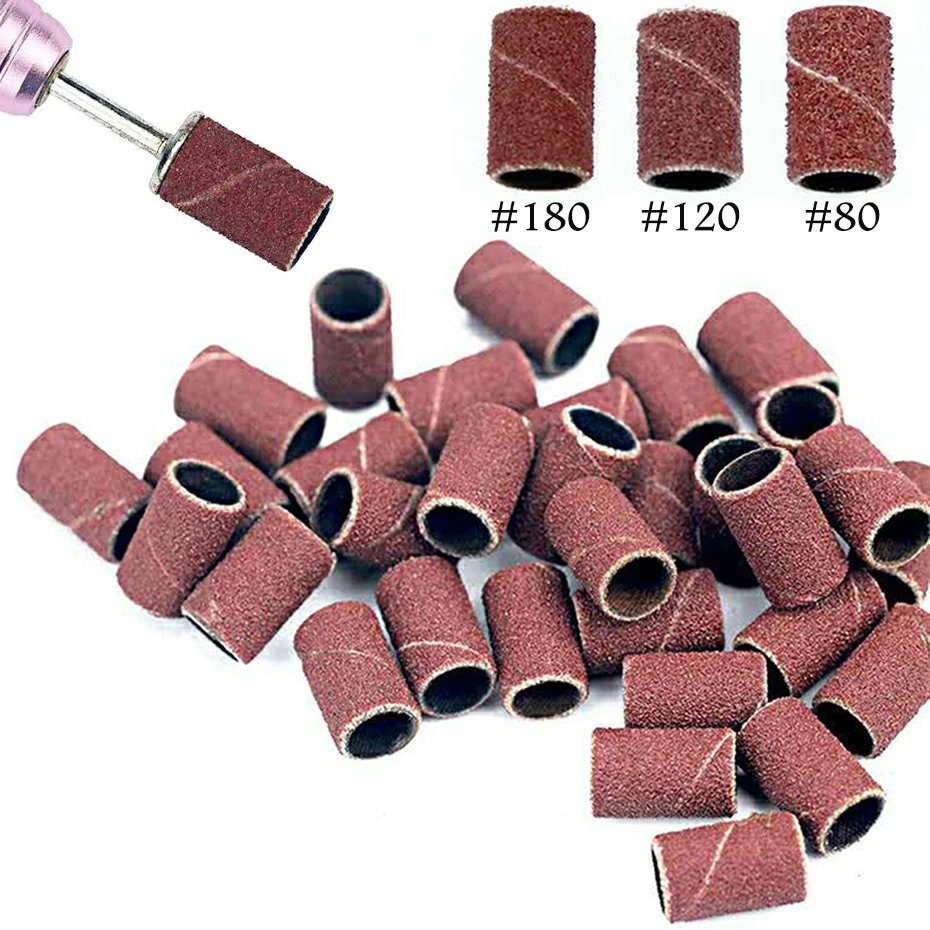 100pcs Nail Art Sanding Bands Sandpaper Acrylic Gel Polish Remover Electric Nail Drill Bits