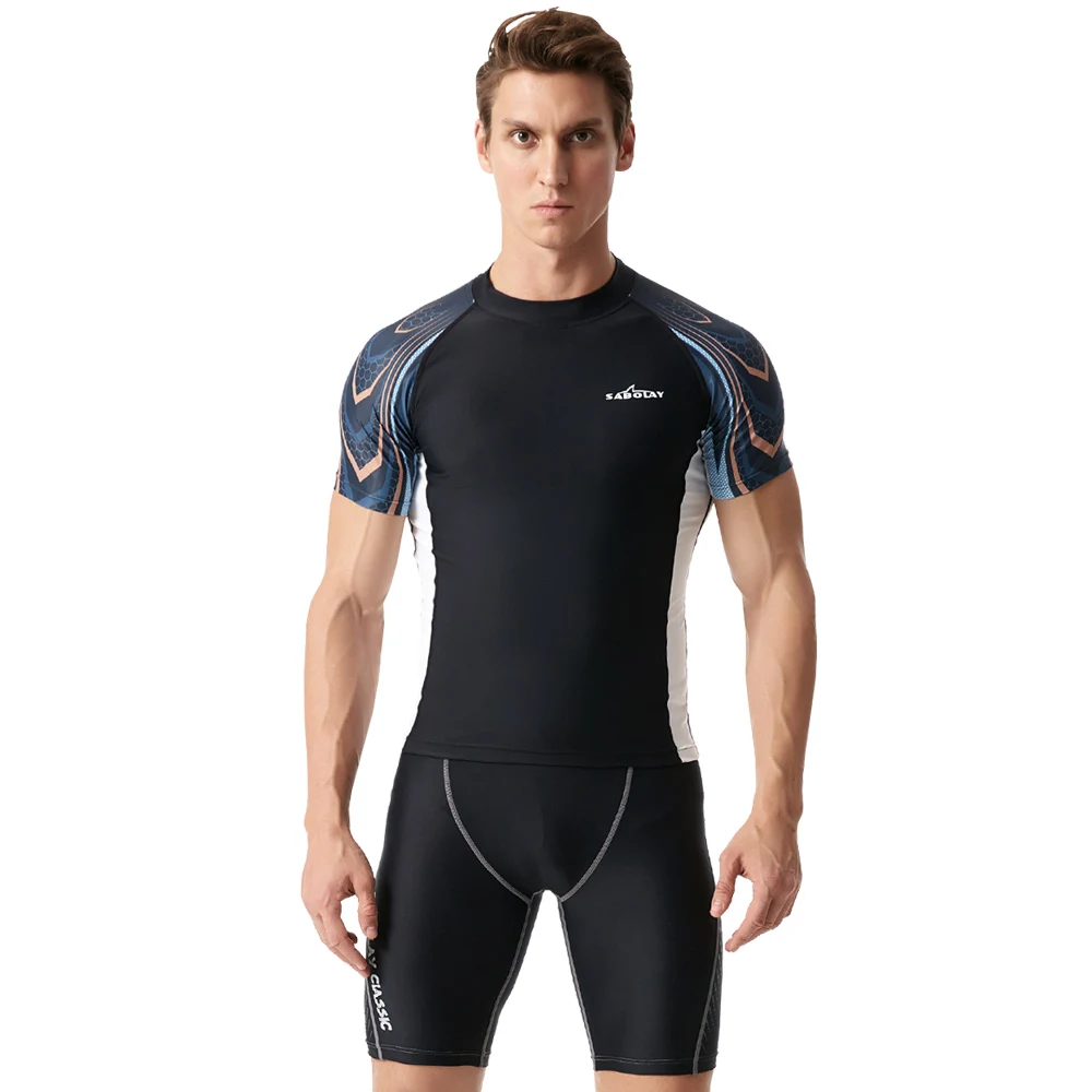Мужская одежда для плавания Rashguard рубашка брюки Мужской купальный костюм UPF 50 +