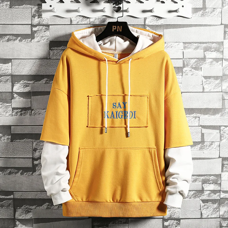 Мужские толстовки с принтом, осенний мужской пуловер в стиле хип-хоп, толстовка с капюшоном, повседневная мужская уличная одежда, полосатые толстовки, топы - Цвет: Yellow KK1901