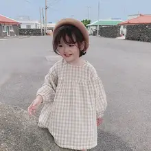 Клетчатое платье для девочек модные осенние платья для девочек от 1 до 6 лет, HX110