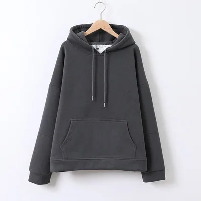 Dark Grey Новая однотонная бархатная Женская толстовка с капюшоном на шнурке, плотный Женский пуловер с капюшоном, весна, повседневное пальто с карманами размера плюс 3XL - Цвет: Dark Grey