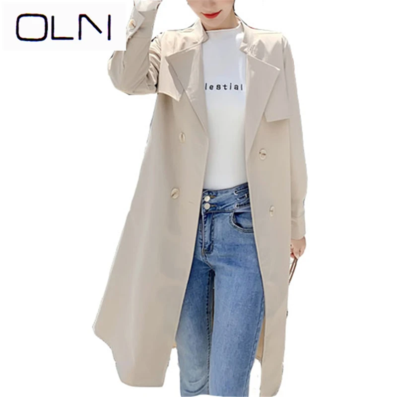 

autumn Trench OLN Korean new arrival wholesale female long casual windbreaker double-breasted suit tie belt coat