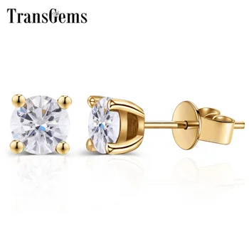 

Transgems Solid 18K 750 Yellow Gold Solitare Seting Earrings 1CTW 5MM F Color Moissanite Stud Earrings for Women Wedding gift