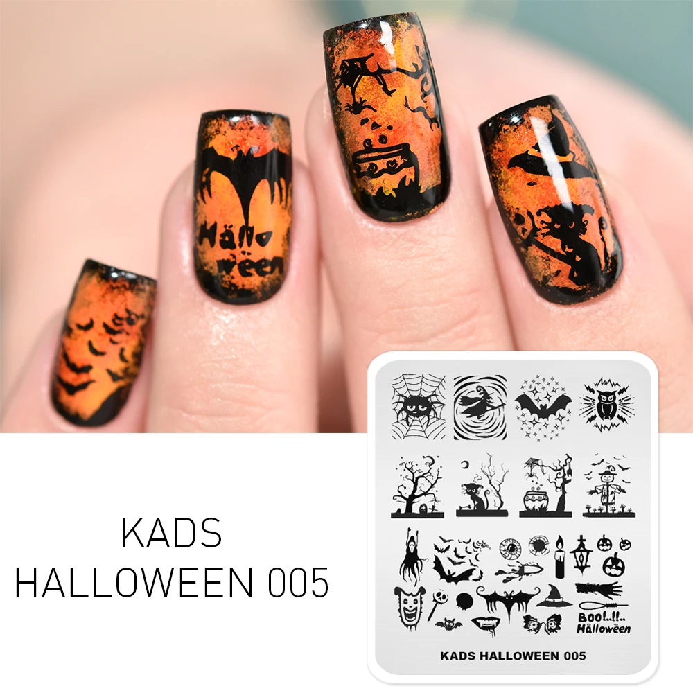 KADS New Halloween Nail Stamping Plates Nail Art Template Ghosts Skeletons Pumpkin Spider Pattern Image Stamp Stencil Tools